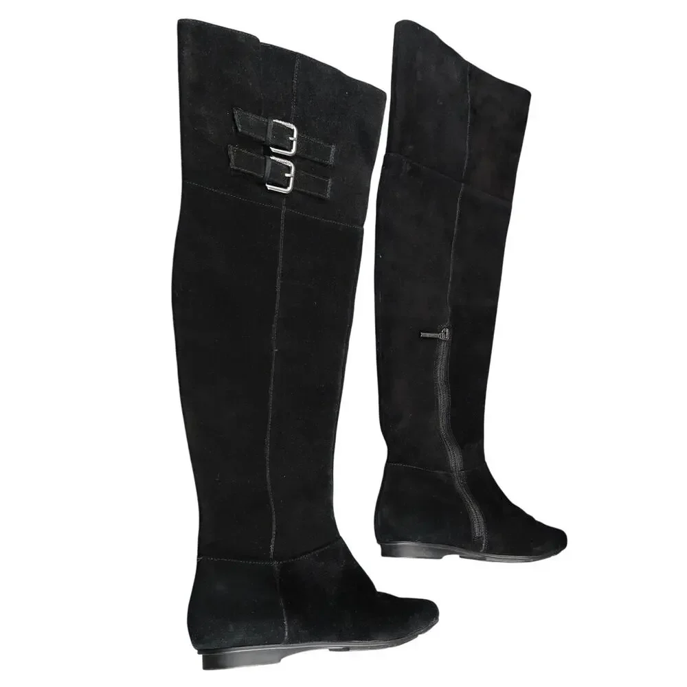 Calvin Klein Shoes Women 7 Boots Tall Leather Fashion Knee High Buckle Zip Black